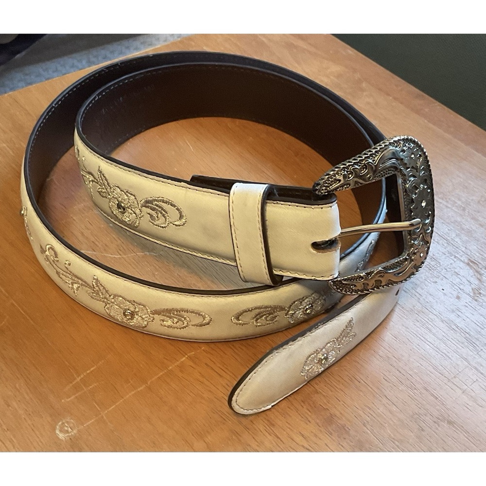 Shyanne Women's White Western Belt Silver Buckle Floral  Size XL Leather